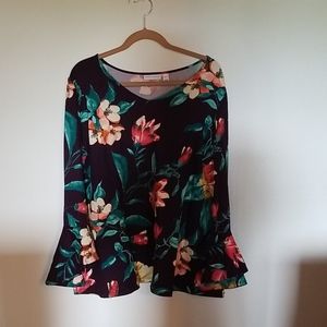 NWOT Susan Graver Floral Shirt w/ Trumpet Sleeves